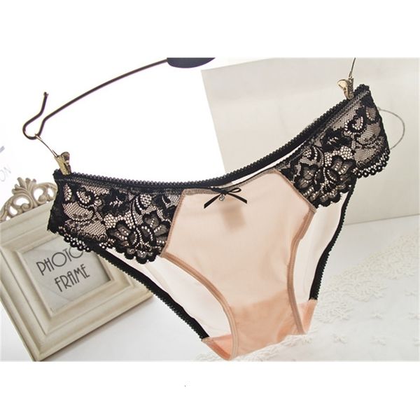 

9390 lace contrast triangle underwear, Black;pink