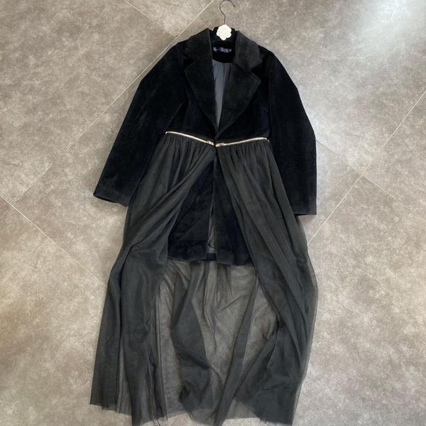 

women's suits & blazers 2021 women suit blazer mesh patchwork vintage velour woman irregular fake two black womens long sleeve, White;black