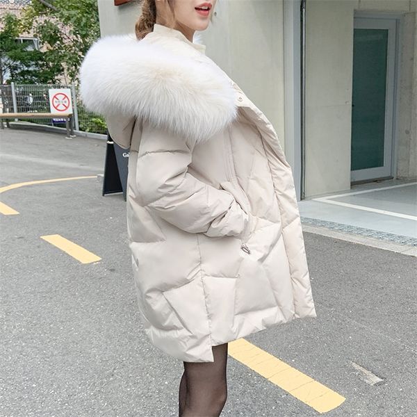 

cotton-padded clothes korean-style loose fashion medium-length down quilted cotton cloth cotton-padded jacket winter coat 201217, Black