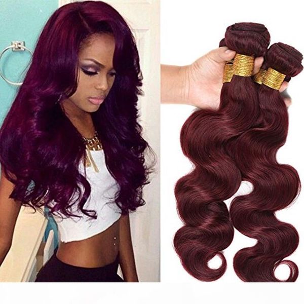 

elibess hair -unprocessed 3 bundles lot 50g piece 99j burgundy body wave virgin human hair weave extensions, Black