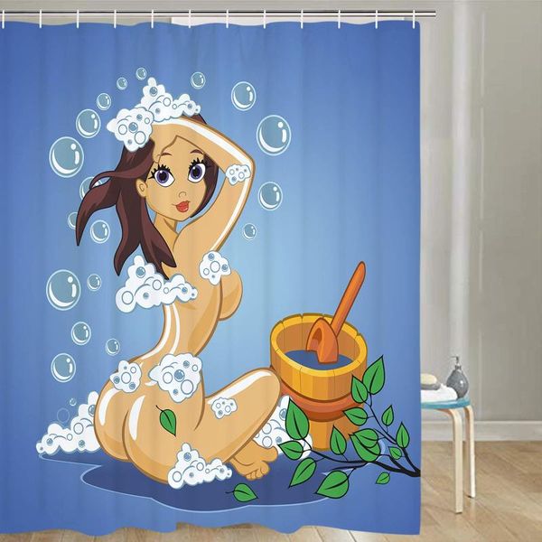 

shower curtains beauty girls bubble and leaves curtain