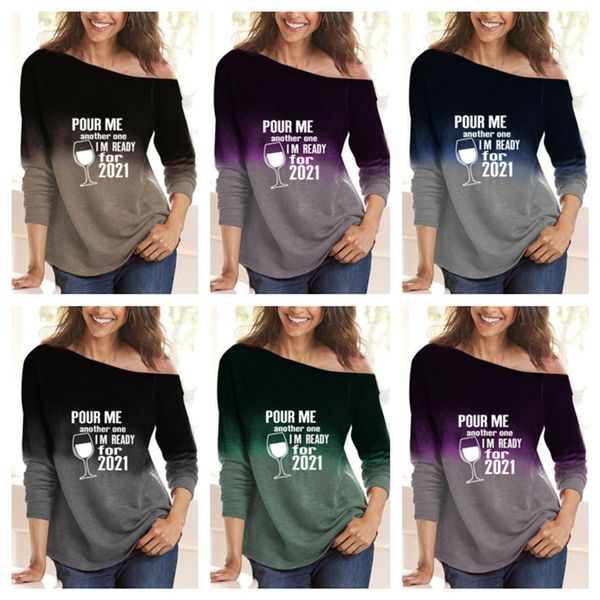 

s-3xl women designer hoodies long sleeve t-shirt letters printed pullovers pour me another one i am ready for 2021 ladies blouse g10403, White