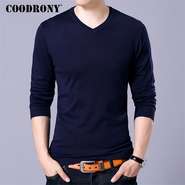 COODRONY Brand Sweater Men Knitwear Pull Homme Streetwear Classic Casual V-Neck Pullover Hombres Otoño Invierno Suéteres de lana 91054 201221