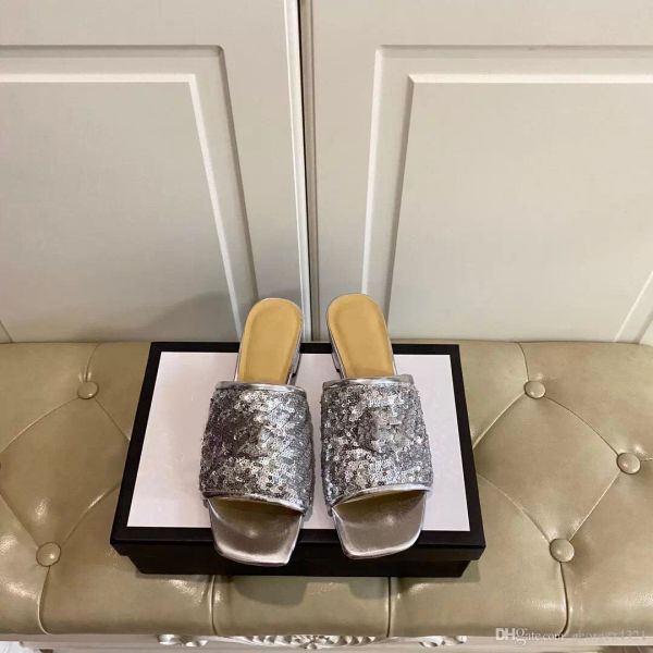 

2022-luxury designer slipper women sandals quality fashion super classic casual square head sequins sandy flip flops size 35, Black