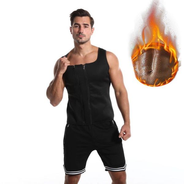 

men's sweat shapewear vest body shaper zipper neoprene tank sauna slimming compression men shapwear, Black;blue