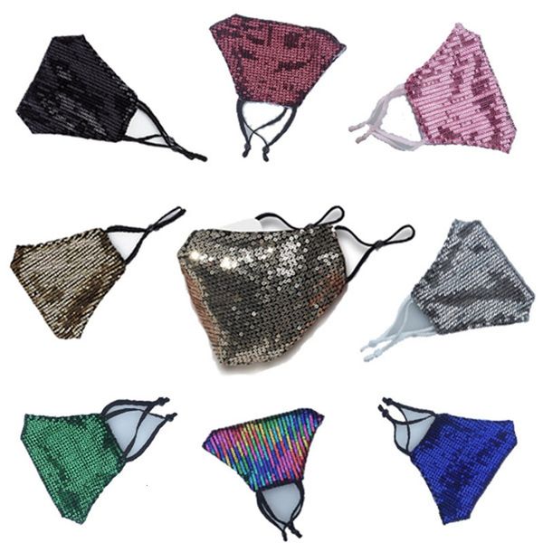 

gold factory fashion elbow bling face sequins shiny 3d washable reusable mask pm2.5 mouth cover dda505