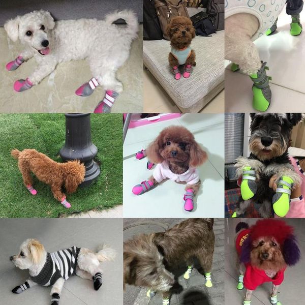 

4pcs pet dog shoes puppy cat chihuahua rain boots waterproof rubber anti-slip footwear for small cats dogs teddy socks bbywhn