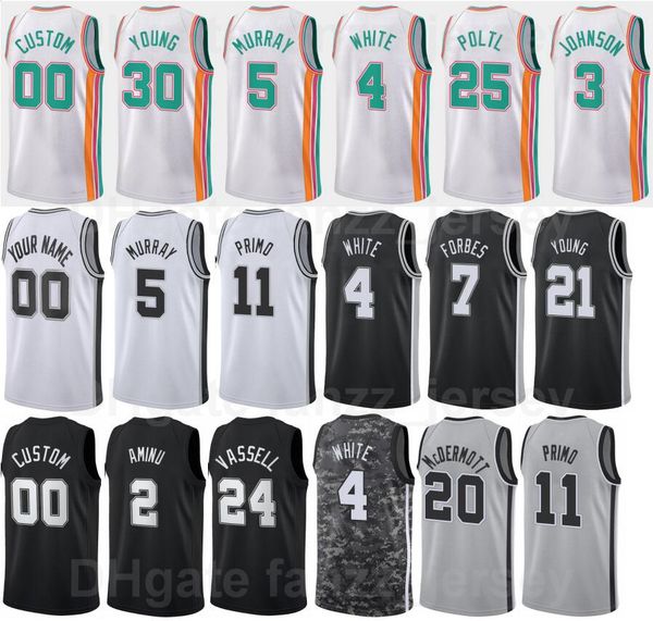 

basketball 75th anniversary printed doug mcdermott jersey 20 derrick white 4 keldon johnson 3 dejounte murray 5 jakob poeltl 25 lonnie walke, Black;red