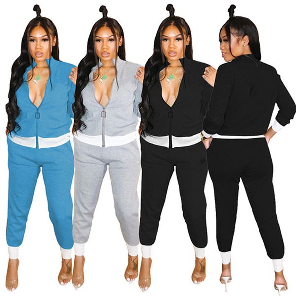 

women tracksuits jogging suit fall winter clothing long sleeve jacket+pants two piece set casual plus size 2x outfits 4209, Gray