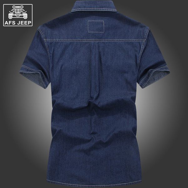 

wholesale-afsjeep man thin cotton denim shirt with short sleeves in summer with standing collar half sleeve shirt loose big size shirt, White;black
