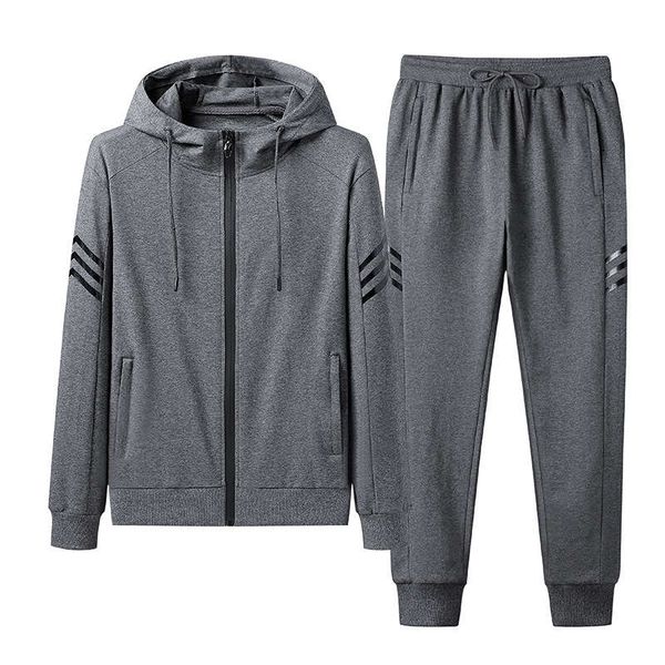 

new style long sleeve trousers two piece sportswear men's casual suit, Gray