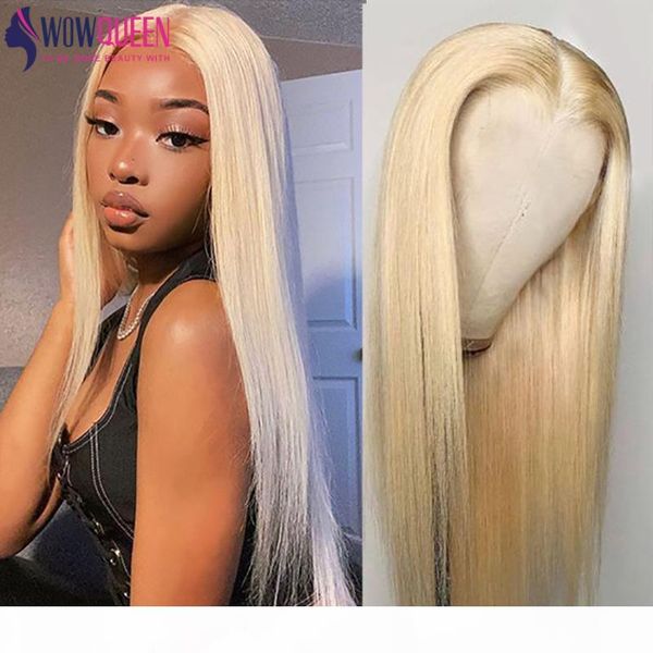 

straight blonde lace front wig t part lace front wig wowqueen 13x1 remy human hair 613 wigs, Black;brown