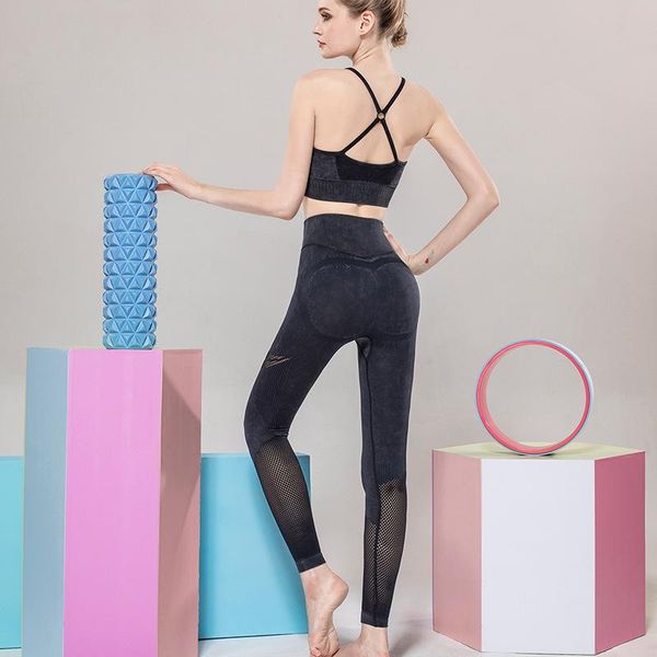 

water wash seamless suit for fitness women yoga set sports bra leggings gym clothing women sport outfit femme sportswear mesh, White;red