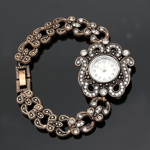 

charm bracelets cute crystal flower round watch women clock quartz watches vintage morocco wristwatch arabia bridal antique jewelry, Golden;silver