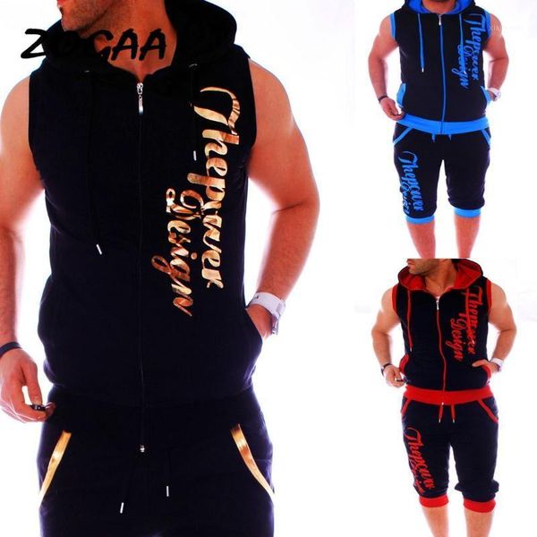

zogaa letter printed tracksuit for men clothing men sweatsuits casual mens jogger set 2 piece sleeveless hoodies with shorts set1, Gray