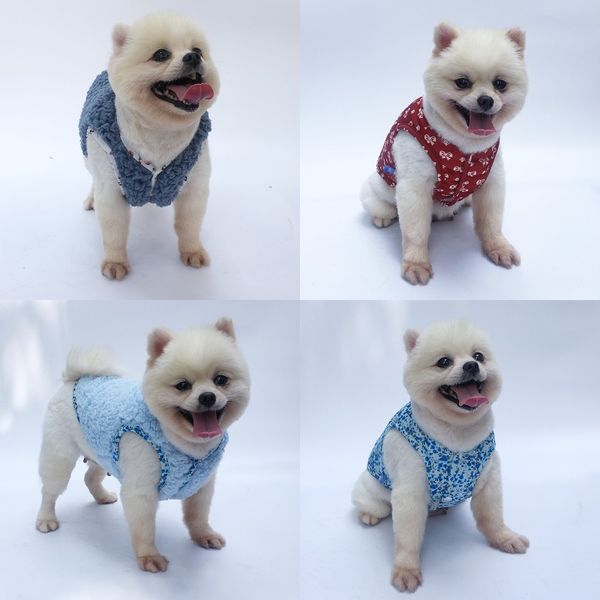 

cotton wool thickening dogs clothes teddy open button jacket puppy cat two sided vest dog apparel keep warm pet supplies winter 11ly m2