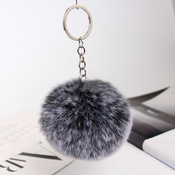 

soft rabbit fur lovely gold metal key chains ball pom poms plush keychain car keyring bag earrings accessories, Silver