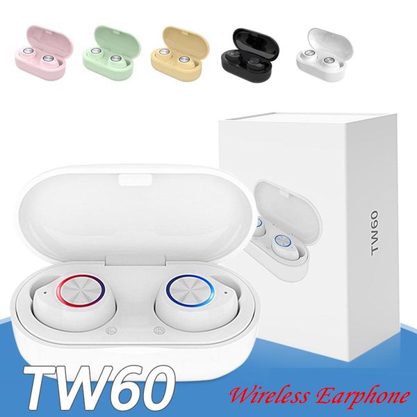 

tw60 wireless buletooth earphone 5.0 tws touch control bass surround hifi stereo earbuds headset with charging box pk i9s i12