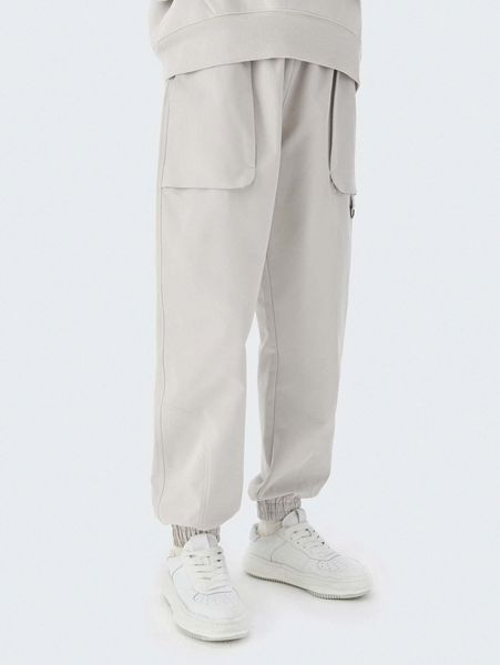 

men slant pocket drawstring waist pants x2j2#, Black