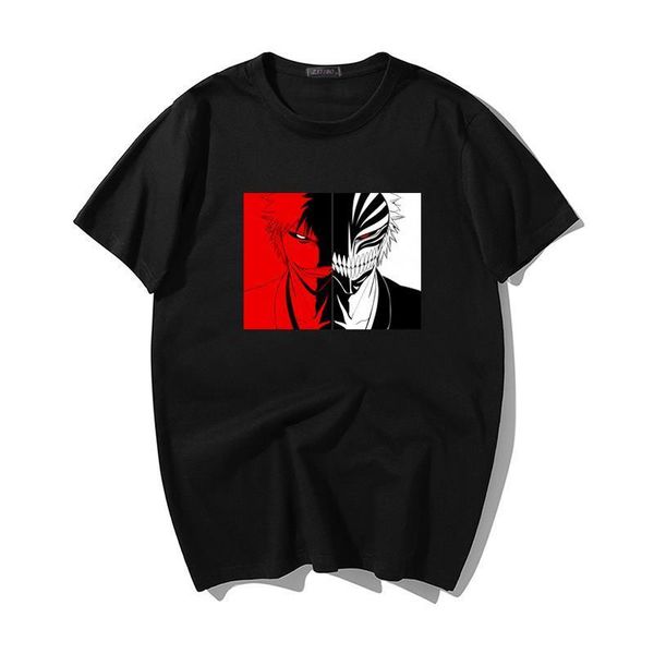 

male cartoon anime bleach japanese cool t-shirt fashion summer tee hip hop plus size t shirt men harajuku men's clothing, White;black