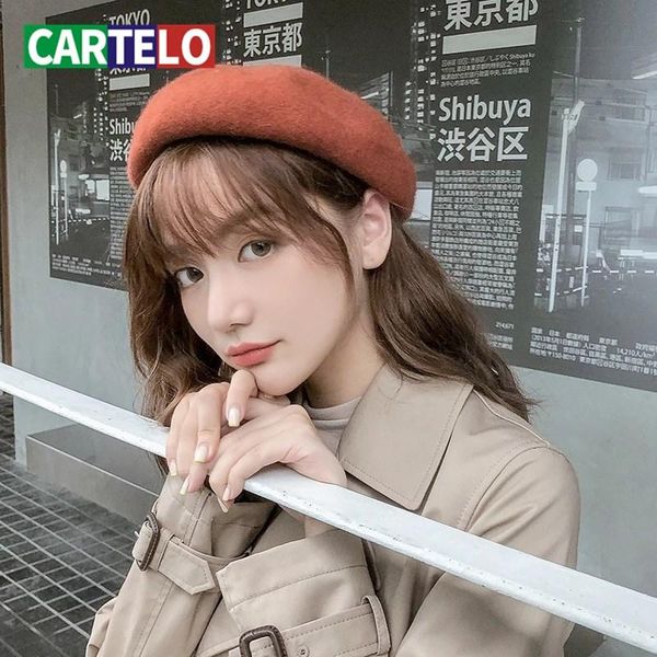 

berets cartelo 2021 autumn and winter wool beret female retro sweet wild cute painter hat, Blue;gray