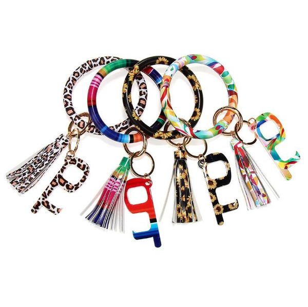 

acrylic contactless door opener pu leather bracelets keychain non-touch edc door opener hook bracelet tassels key ring fashion accessories