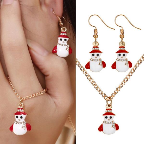 

cute christmas jewelry colorful enamel elk snowman pendant necklace long drop earrings for women golden plated jewelry sets, Silver