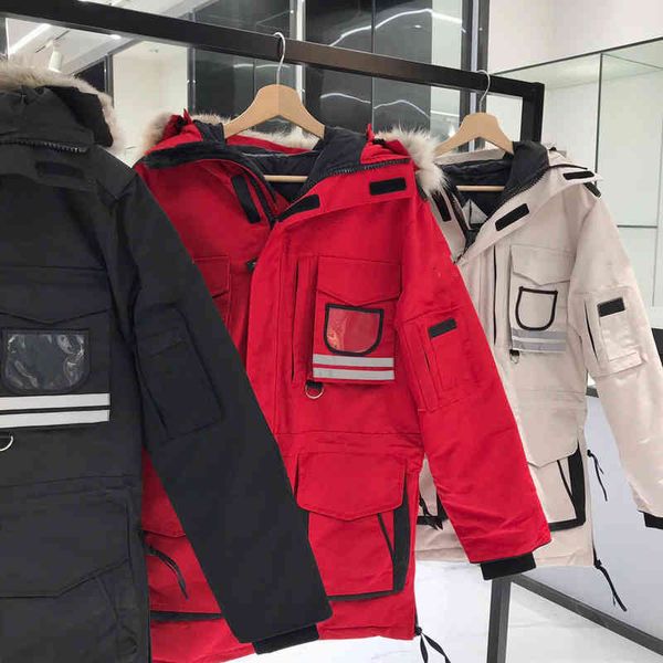 

Mens Canada et warm down goose Parkas Reflective pocket coats digner clothing Canadian Homme goode Outerwear womens Outdoor skiing hooded, Black