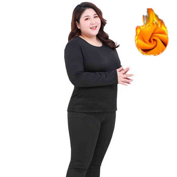 

winter women's thick warm fleece long johns plus large size stretchy thermals suit velvet underwear set clothing female 220112, Black;pink