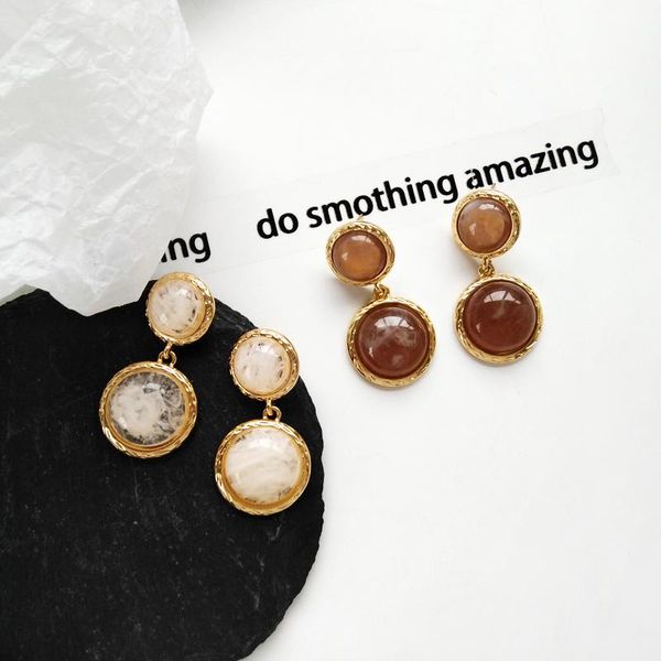 

personality aesthetic geometry stud earrings retro resin fair maiden temperament earrings jewelry accessories, Golden;silver