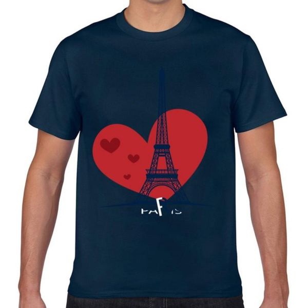 

fashion summer mens round neck tee casual cotton short sleeve t shirt men eiffel tower hearts fit inscriptions custom male t, White;black