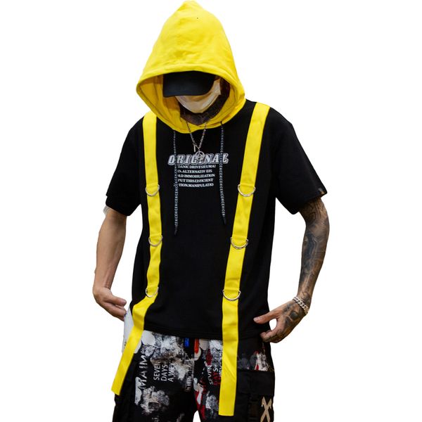 

westerse modieuze merk high street stijlvolle trui heren hooded korte mouwen sweatshirts hip hop zomer casual lint hoodies, Black;white