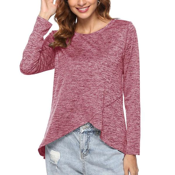 

women's t-shirt t shirt women cotton o-neck long sleeve fashion casual loose ladies spring autumn solid color irregular tee 7q2272, White