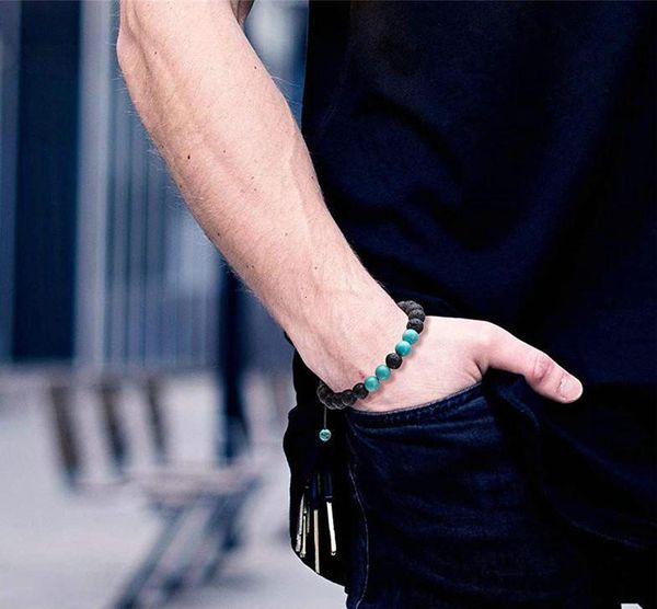 

bracelet adjustable eye volcanic tiger stone lava essential oil diffuser bead braided bangle healing balance for men wom, Black