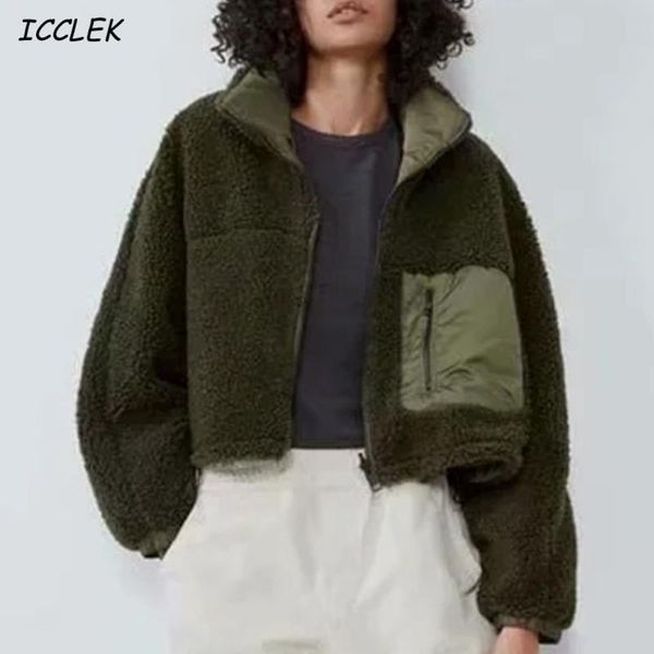 

women's armygreen coat winter vintage long sleeve cropped parkas female streetwear jacket casual outerwear 2020 warm coat solid, Black