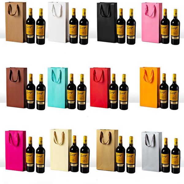 

10pcs macaron solid wine packing bags paper gift bag pure packaging bag single wine bottle champagne double bottles holder1