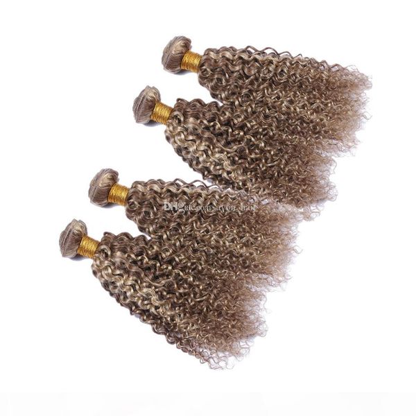 

double wefted colored kinky curly human hair wefts blonde 613 and ash brown 8 virgin human hair curly weaves extensions 4pcs, Black