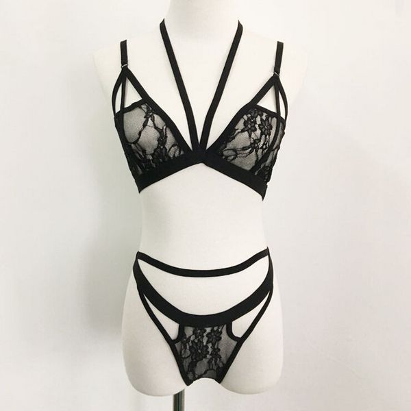 

3 pieces / lot womens lace see through wireless unlined bra set brassiere crop caged bralette nightwear women lingerie, Red;black