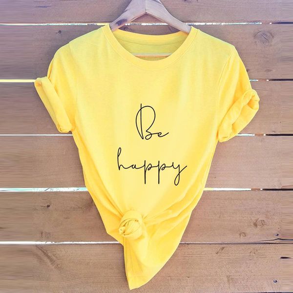 

be happy letter print t-shirt women harajuku summer cotton tee shirt femme plus size 5xl short sleeve ladies casual tshirts, White