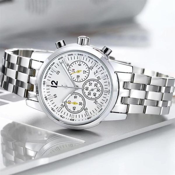 

274 chronograph working stainless steel mens watches for man multifunction fashion casual quartz watche, Slivery;brown