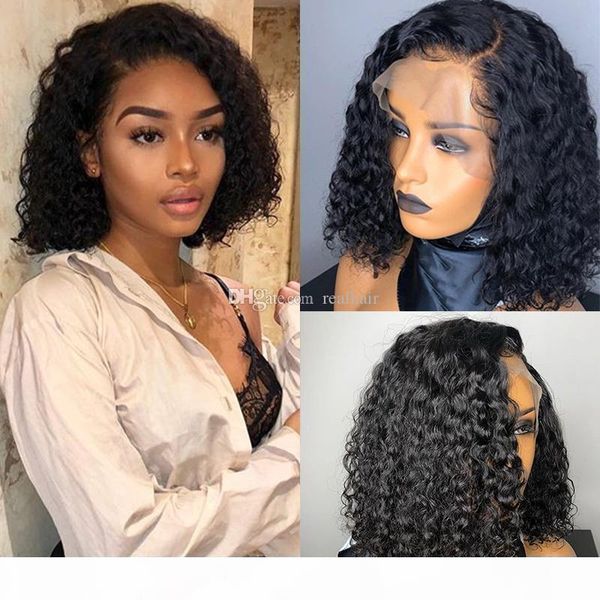 

9a curly short bob lace front wig for black women brazilian virgin pre plucked human hair wigs with baby hair, Black;brown