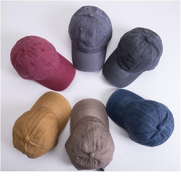

new spring summer cotton washed baseball cap men women do old retro style outdoor sunshade hat casual solid color base jlluxr, Black;white