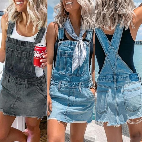 

women summer denim bib dresses slim spaghetti straps pockets mini dress jeans dress drop shipping good quality, Black;gray