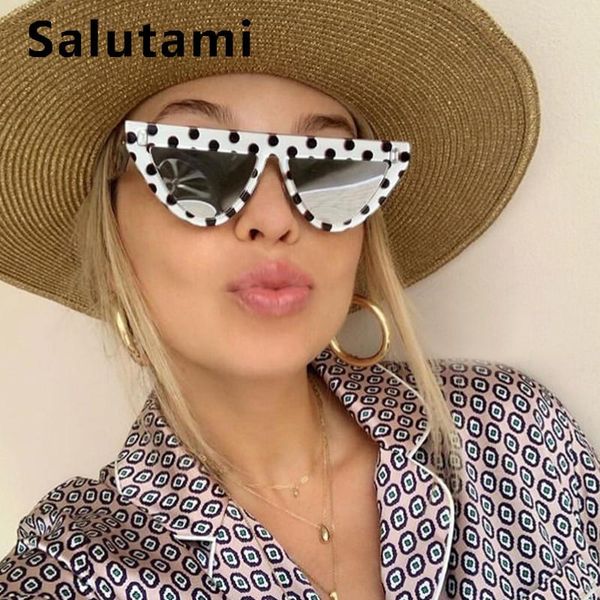 

round print dot frame cat eye sunglasses fro women 2020 new gray black silver flat sun glasses men vinatge shades, White;black