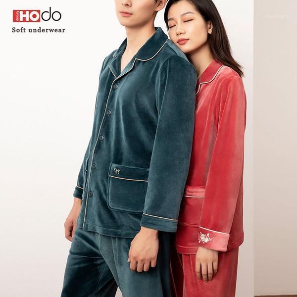 

winter 2020 warm pajamas with cap collar men's couple pajamas set cartoon lovely men's home clothes1, Black;brown
