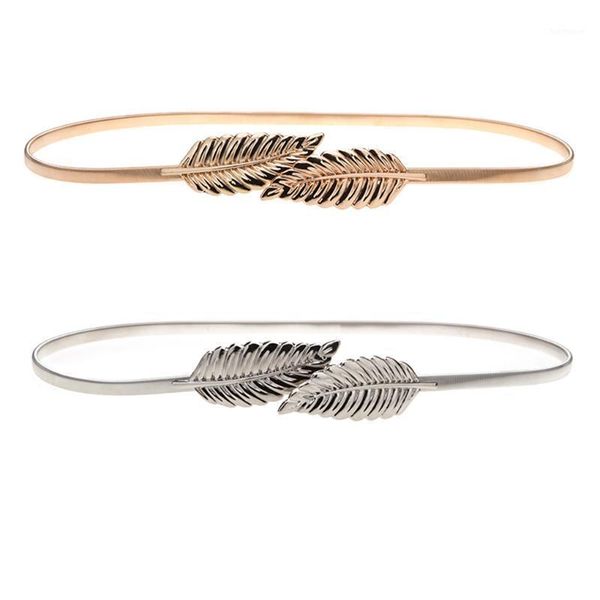 

women metal vintage belt leaf shape stylish golden/ leaves design chain belt adjustable stretch skinny waist decal1, Black;brown
