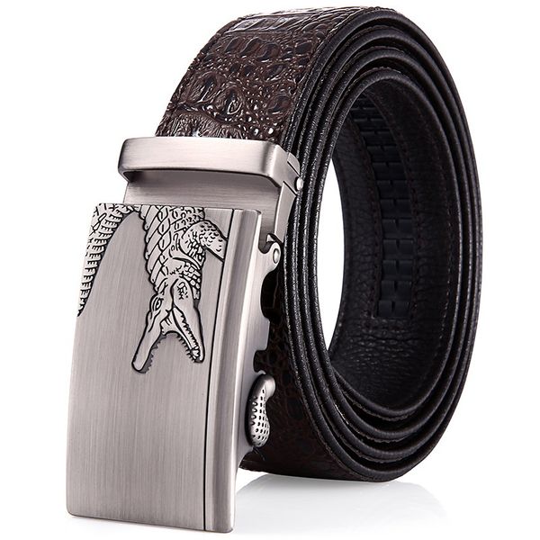 

mens genuine leather belt crocodile pattern belt mans belt wholesale automatic buckle pant micro supply factory in stock fashion design, Black;brown