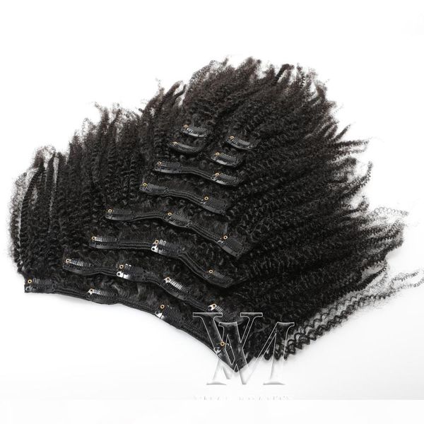 

vmae brazilian afro kinky curly clip in human hair extensions 4b 4c clips in hair extensions 120g 140g 160g natural color, Black