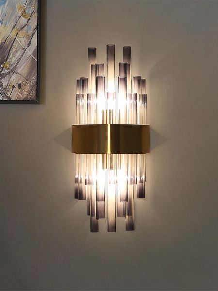 

wall lamp parlor smoke black glass light tube lighting for living room lampshade sconce bedroom el fixtures