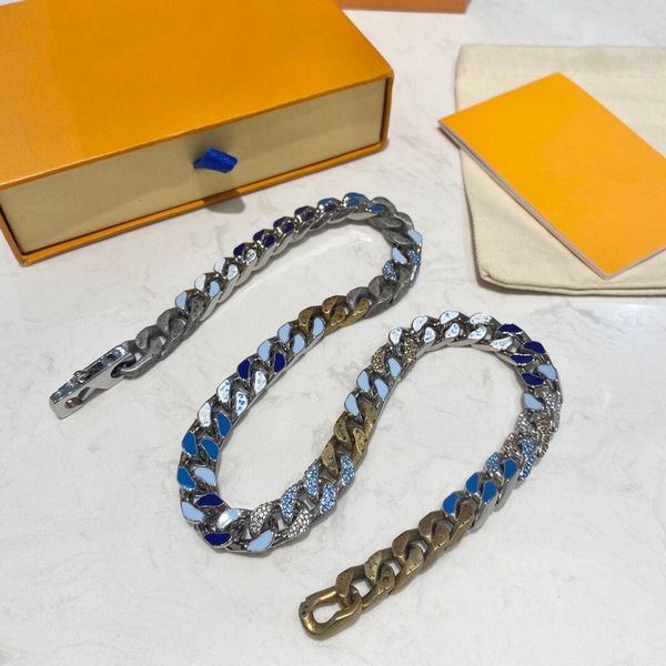 

three-style necklace dazzling color silver stitching letter necklace all steel made with diamonds multicolor chain necklaces